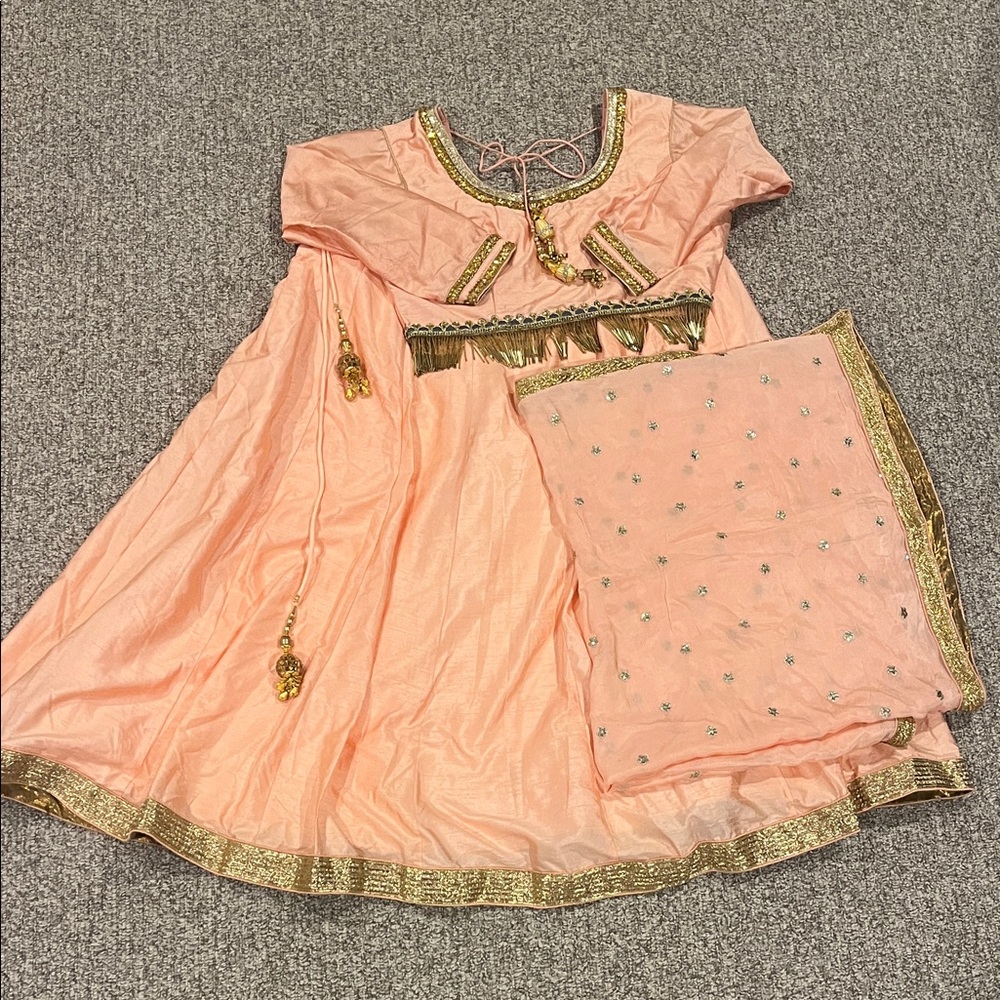 Elegant Peach and Gold Lehenga